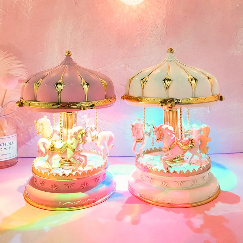 Creative Luminous Music Box Elegant Colorful Glitter Carousel Music Box Home Decoration Children Girls New Year's Birthday Gift