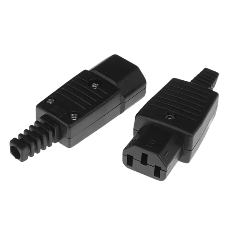 IEC 직선 케이블 플러그 커넥터 C13 C14 C15 10A 250V 검정색 암수 플러그 재배선 가능 전원 커넥터 3핀 AC 소켓
