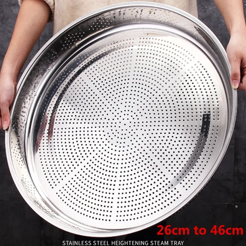 Thickened Stainless Steel leak colander Plate Round hole tray Deep Pallet Super Large Steamer Rice bean Disc Drainage Plate set, dining dish