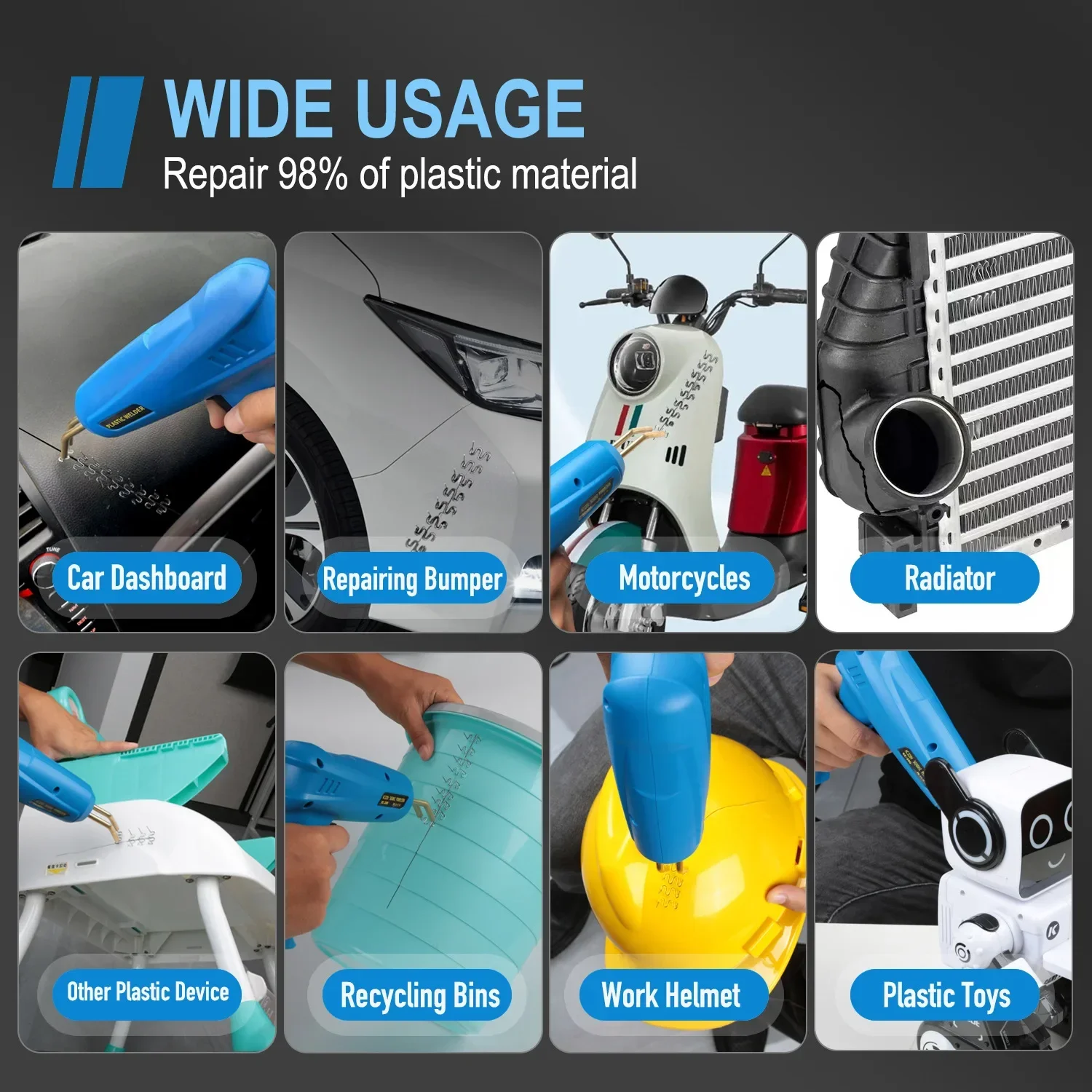 80W Plastic Welding Kit With 40 Rods - Repair Car Bumpers, Dashboards, Kayaks & More, US Plug