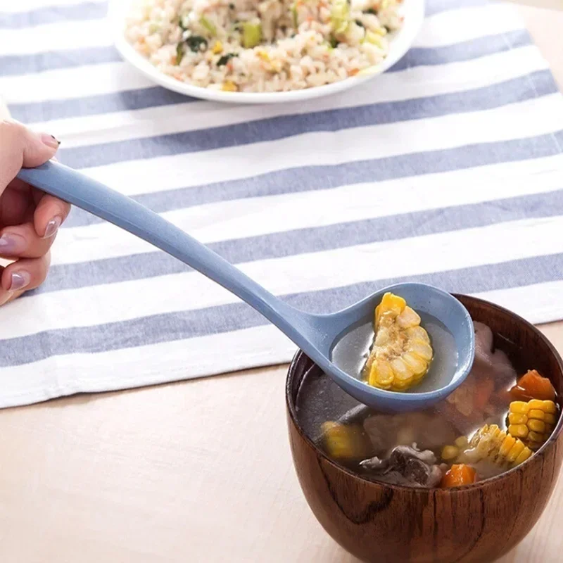 Wheat Stalk Spoon 1pcs Tablespoons Household Utensils Spoons Plastic Large Soup Long Porridge Rice DinnerScoop Kitchen Tools plastic spoon wheat straw spoon