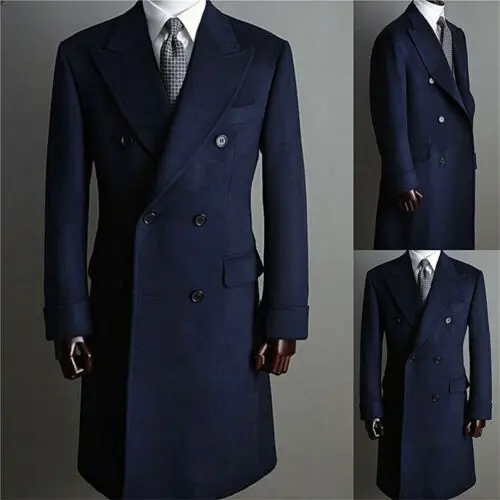 

Men Formal Overcoat Wool Jacket Double Breasted Blazer Peak Lapel Tuxedos Coat Custom Made Designer Wedding Party High Quality