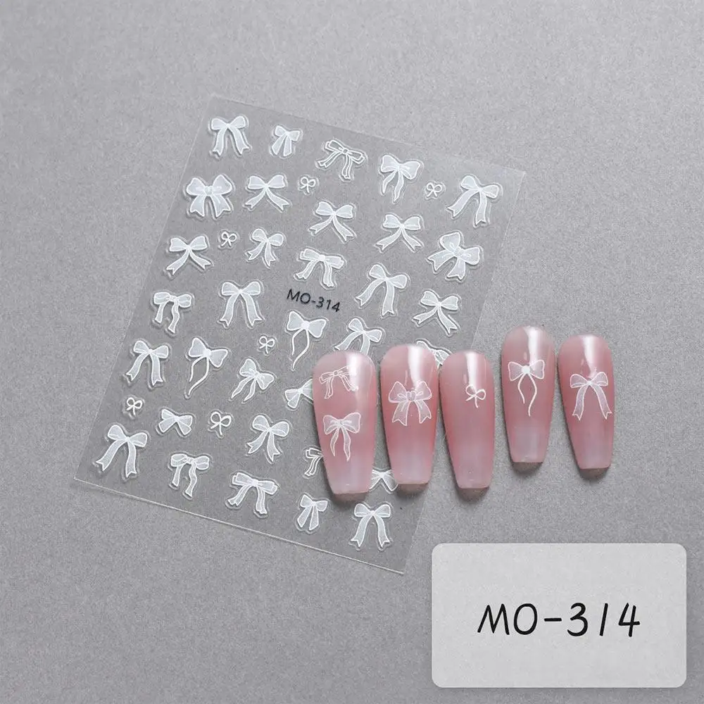 Ultra-thin Bowknot Flower Nail Art Sticker 3D Embossed Self-Adhesive Slider Nail Art White Summer Nail Art Decal Decoration