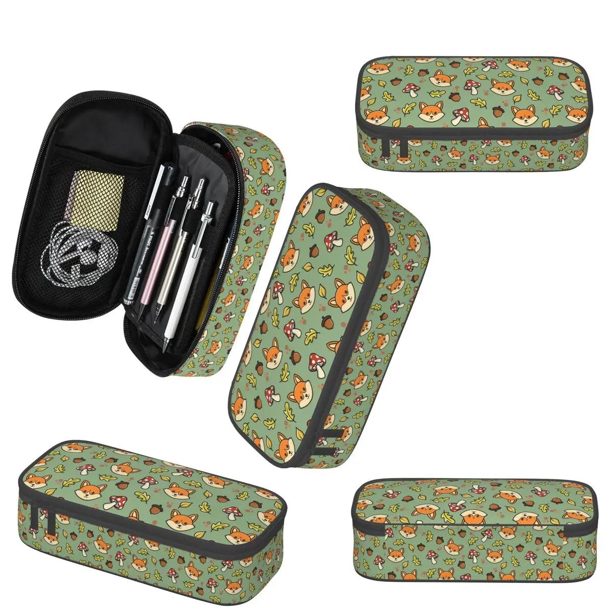가을 여우 버섯 패턴 어린이를위한 동물 연필 케이스 학교 펜 상자 연필 가방 문구 용품 펜 홀더 가방