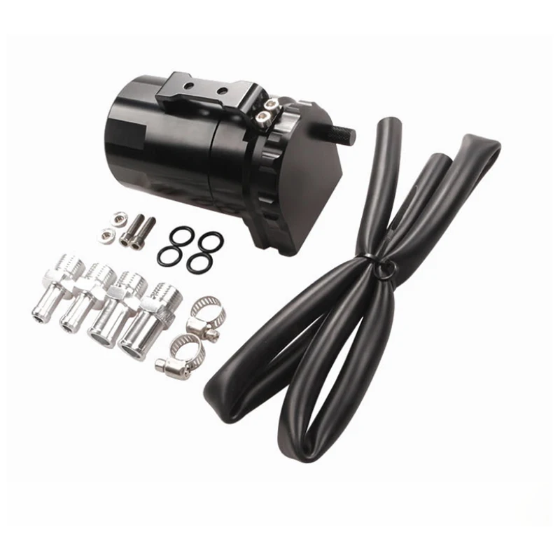 Universal Baffled Aluminum Oil Catch Can Reservoir Tank with Mini Breather Filter and Oil Dipstick