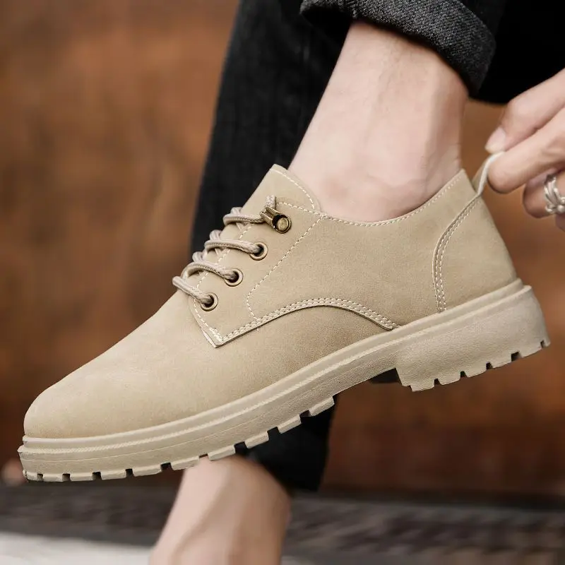 Office Men's Leather Shoes Platform Thick Sole Brogue Male Casual Shoe Round Toe Summer Sale Comfortable Cowhide Slip-on New In