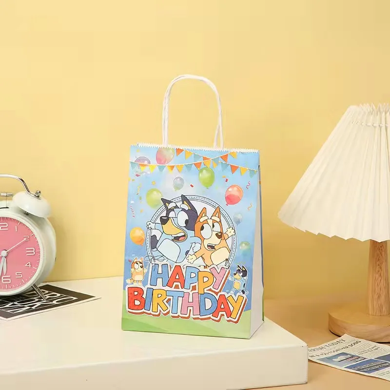 12Pcs Blue Gift Bags Bingo Gift Bags Party Supplies for Kids Cute Dog Themed Blue Paper Bag Party Birthday  Cookies Snack Bag