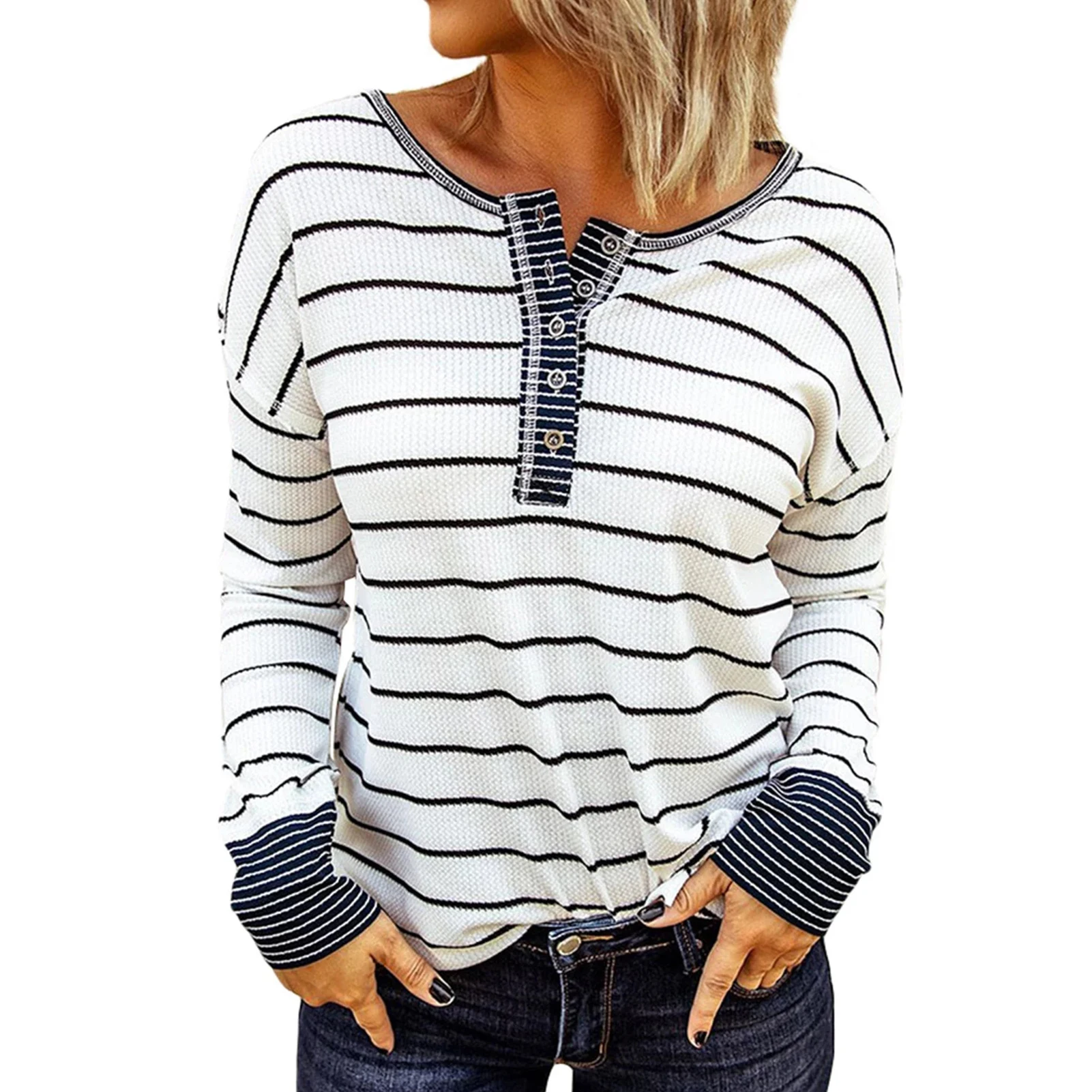 

Женская Мягкая блузка в полоску, с длинным рукавом и круглым вырезом