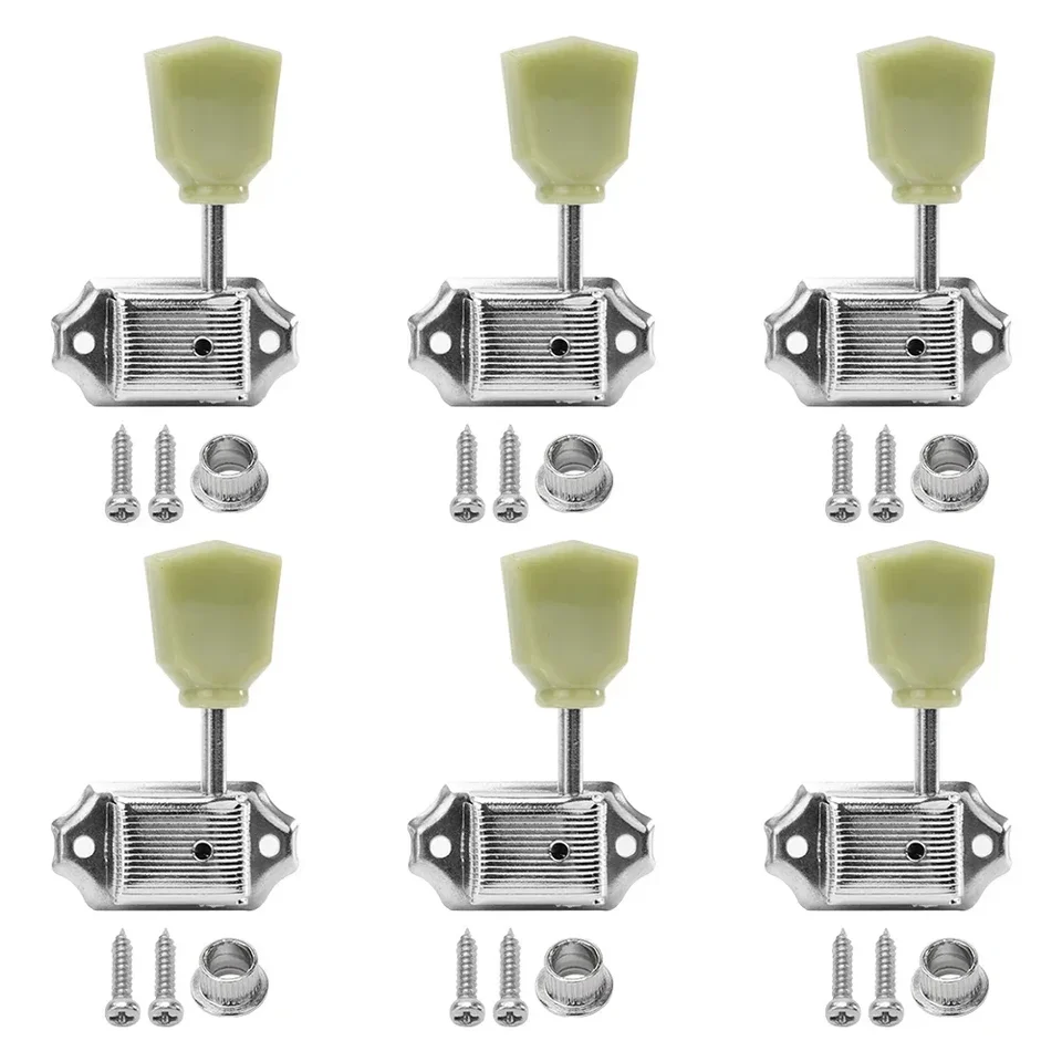 Meccaniche Per Chitarra Deluxe In Argento – Set 3L+3R Con Manico Giada Sintetica, Per Gibson Les Paul
