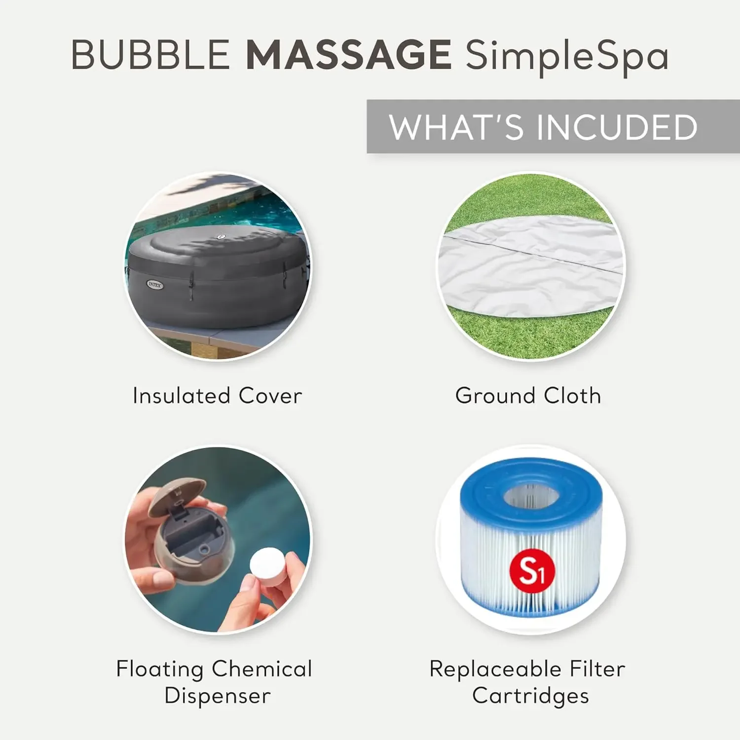 SimpleSpa Inflatable Bubble Massage Spa Includes Insulated Cover Built-in QuickFill Inflation Soothing Jets 28483E