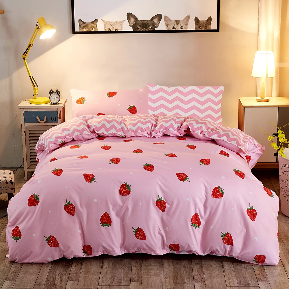 Duvet Cover Sets, Cute Strawberry Comforter Cover 100% Microfiber Bed Cover Soft Skin-friendly Quilt Cover Sets All Seasons