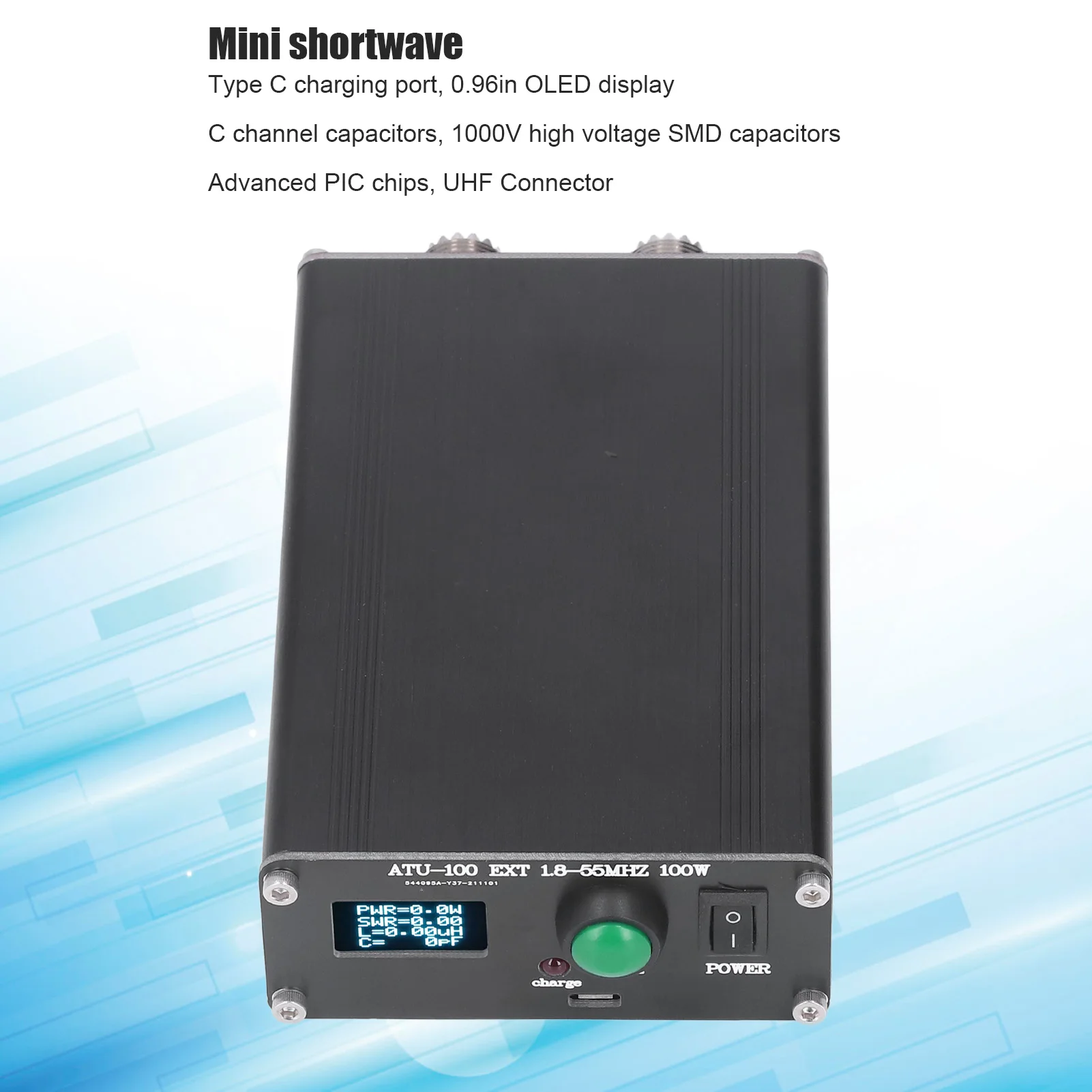 1.8~55MHz Antenna Tuner Mini Automatic for Radio Equipment 1.8~55MHz 0.96IN with Housing ATU‑100