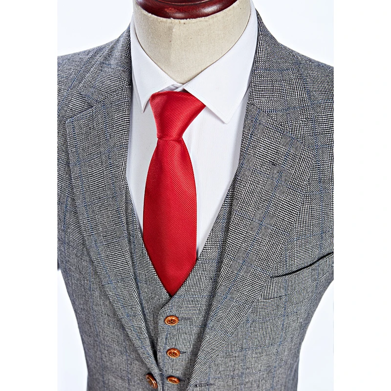 Wool Grey Fine Houndstooth Check Tweed Business Slim Fit Wedding Suits For Men Groom Tuxedos