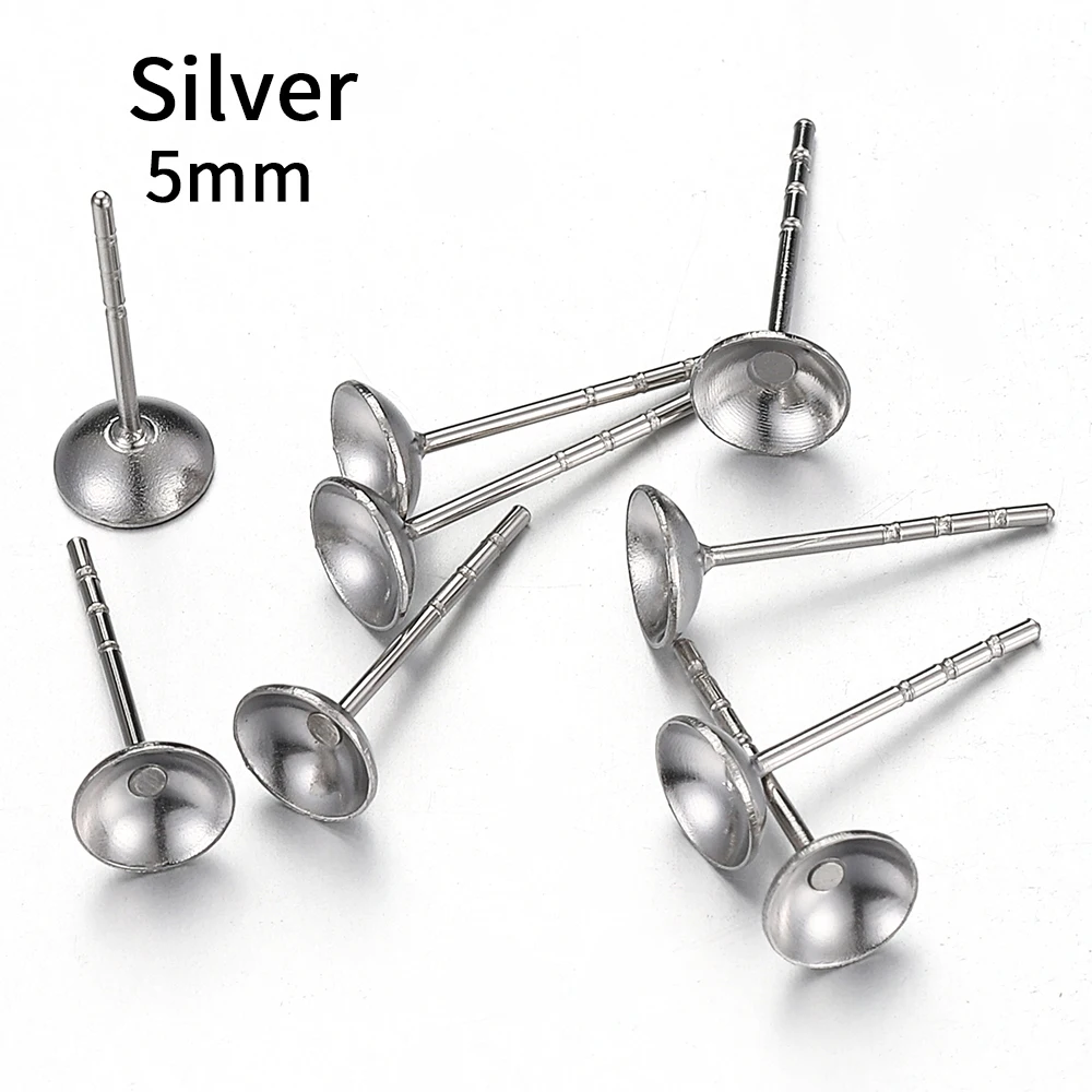 50 Stück 3–8 mm Edelstahl-Ohrstecker-Basis für Perlenohrringe, Ohrring-Basis für Schmuckherstellung, DIY, goldfarbenes Zubehör – Detail 12