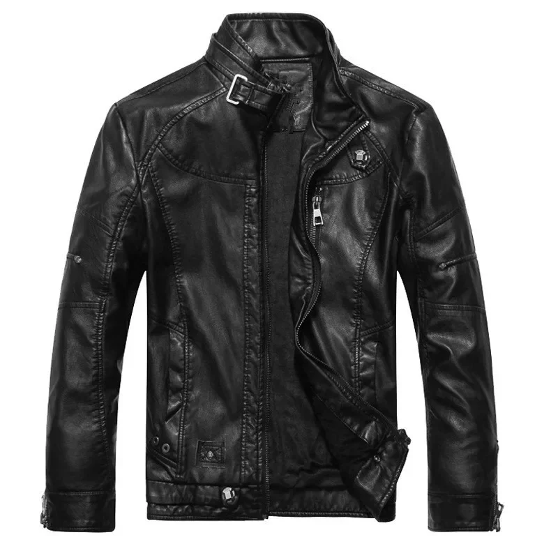 Motorcycle Thickened Leather Coat Men Winter Warm Man Leather CoatMens Plus Velvet Men Moto Biker Riding Fleece Leather Jacket 3