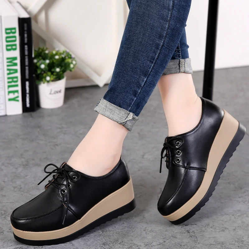 Spring Autumn Women Oxford Shoes Flat on Platform Casual Shoes Frenum Leather Shoes Sewing Round Toe Zapatos Mujer 2023 New