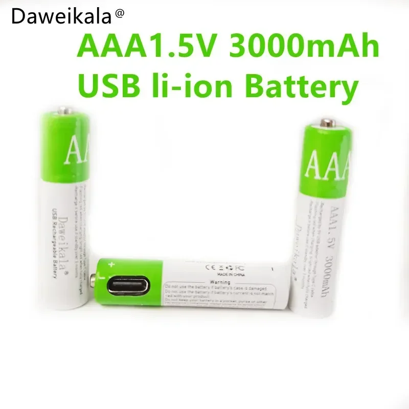 USB AAA Rechargeable Batteries 1.5V 3000 mAh li-ion For Remote Control Mouse Electric Toy + Type-C Cable