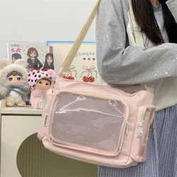 Stylish Transparent Crossbody Bag for Girls - Large Capacity Shoulder Bag with Fashionable School Style and Versatile Design (Pink Only bag)
