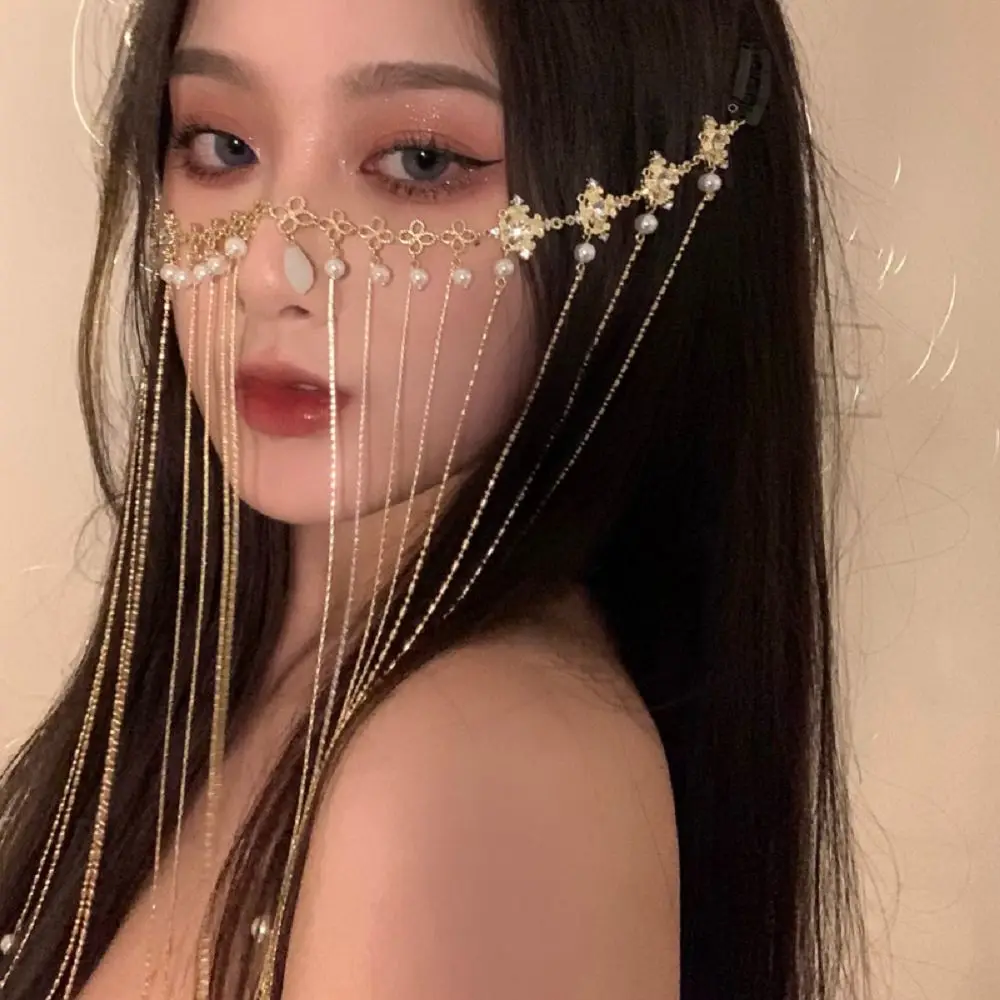 Lusso Danza Del Ventre Strass Lunga Nappa Viso Velo Maschera Gioielli Per Le Donne Cristallo Pieno Viso Maschera Maschera Accessori Catena