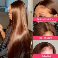 Perruques de cheveux humains bruns chocolat 13x4 lisses avec dentelle frontale HD, densité 230%, pré-épilées, vietnamiennes 4 # Perruque Lace Front Colorée 13x6 5
