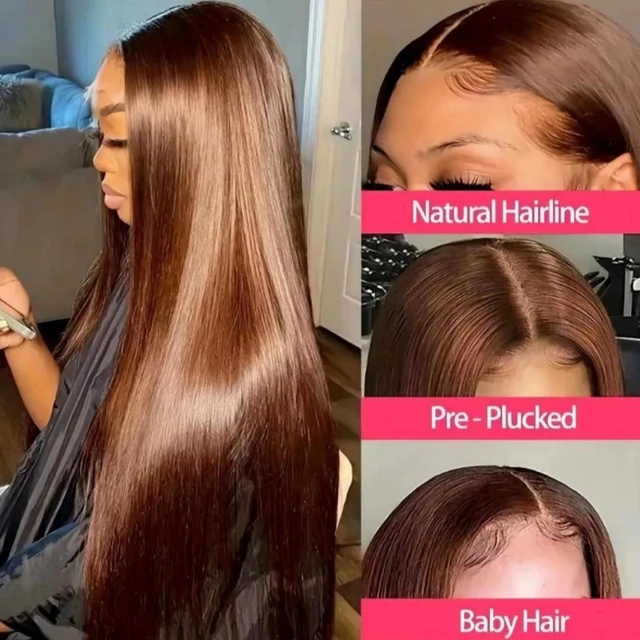 Perruques de cheveux humains bruns chocolat 13x4 lisses avec dentelle frontale HD, densité 230%, pré-épilées, vietnamiennes 4 #   Perruque Lace Front Colorée 13x6 5