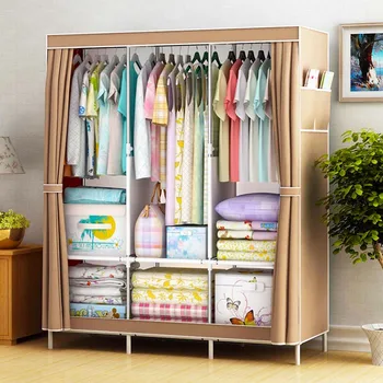 Simple Wardrobe Fabric Folding Clothes Storage Cabinet DIY Assembly Reinforced Frame Bedroom Organizer Home Dorm Clothing Closet