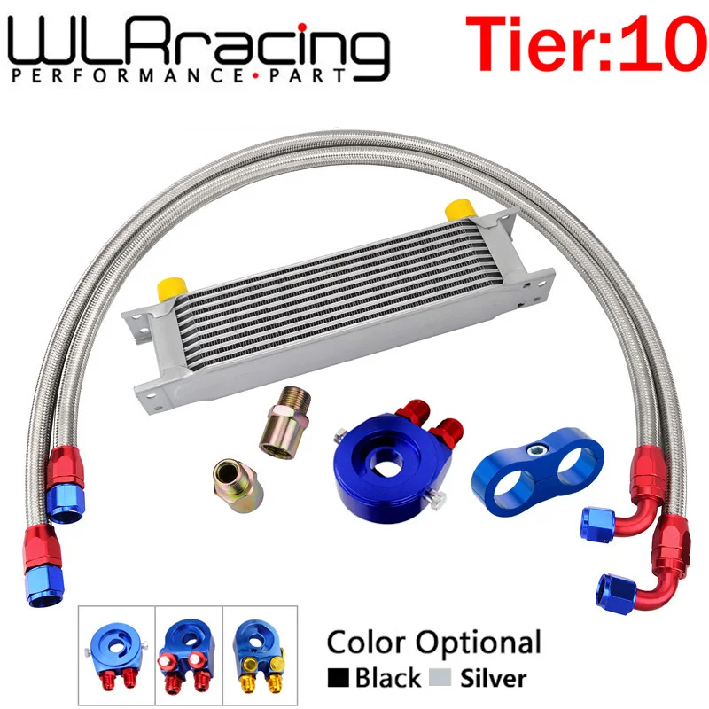 AN10 Universal 10 Rows Oil Cooler Kit Oil Filter Sandwich Adapter Staingless Steel Braided AN10 Hose Line Separator oil cooler kit