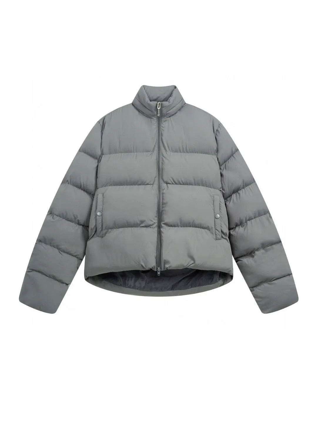 

Down jacket stand collar short loose version solid color front short back long design warm and comfortable 2023 winter new 1209