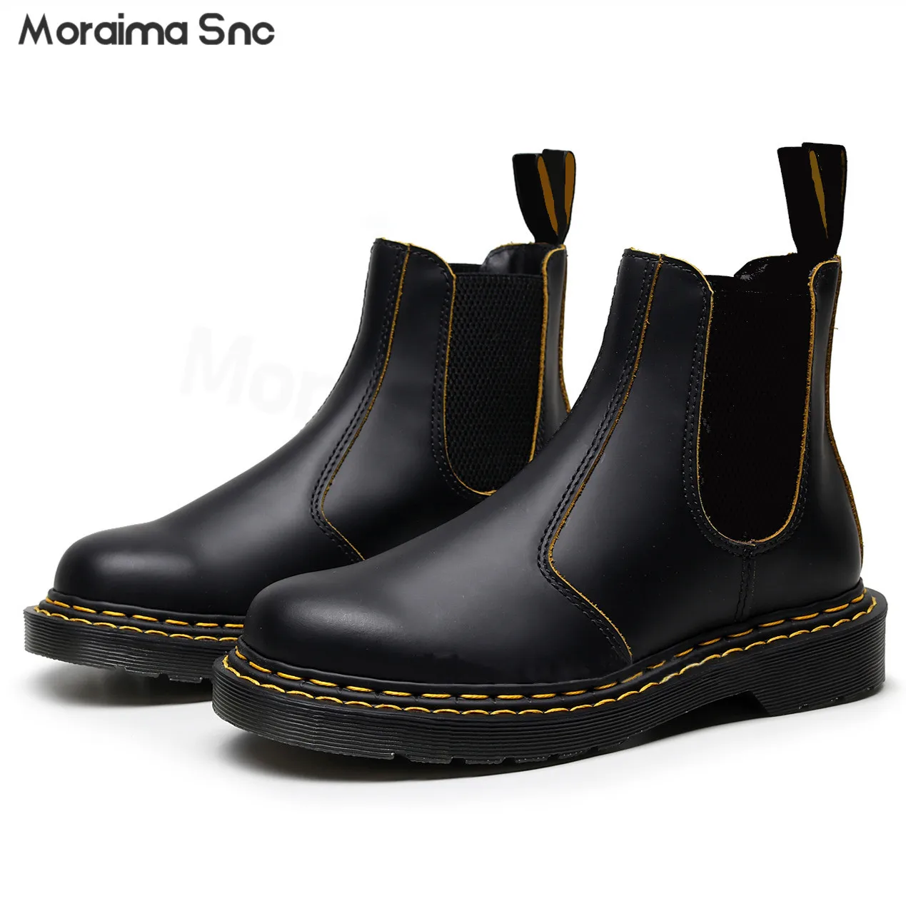 

Yellow Double Line Chelsea Boots Personalized Round Toe Elastic Slip-On Casual Shoes Large Size Fashionable Women's Boots