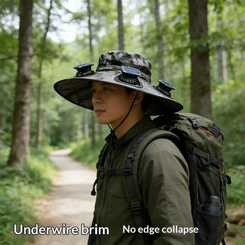 태양광 팬이 있는 햇빛 가리개 모자, 빠른 건조 버킷햇, 대형 사이즈, 충전식, 야외 하이킹, 캠핑, 낚시, 자외선 차단