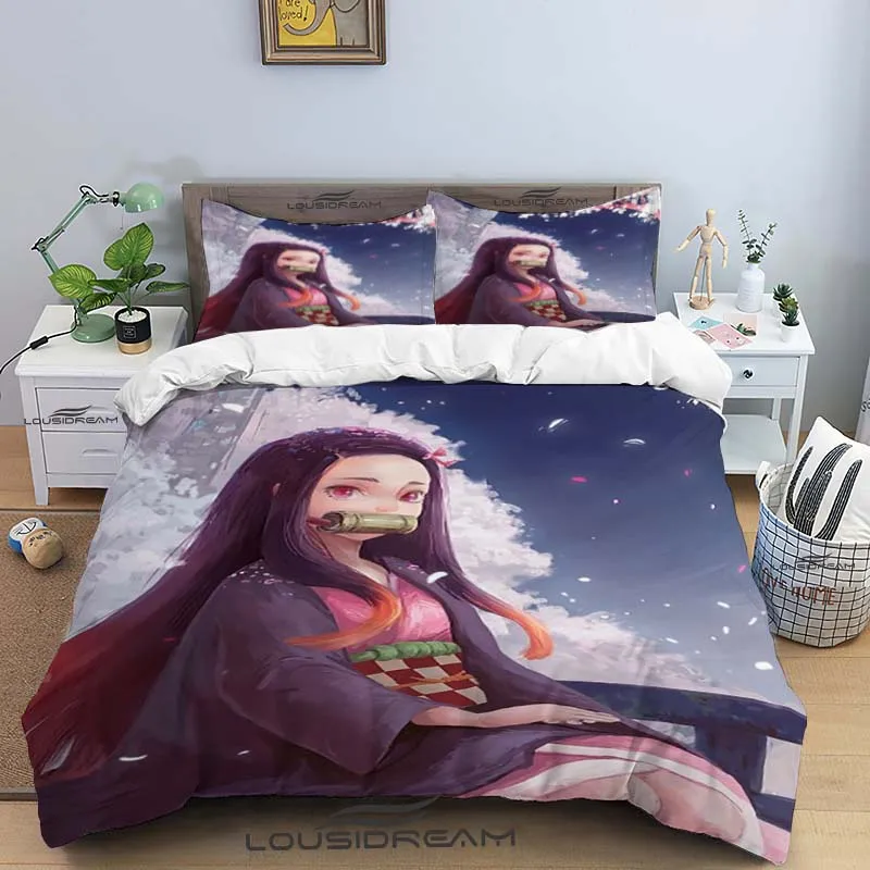 3D Nezuko Kamado Bedding Set Anime Demon Slayer Duvet Cover Comforter Bed Single Twin Full Queen Size  Youth Kids Girl Boys Gift 4
