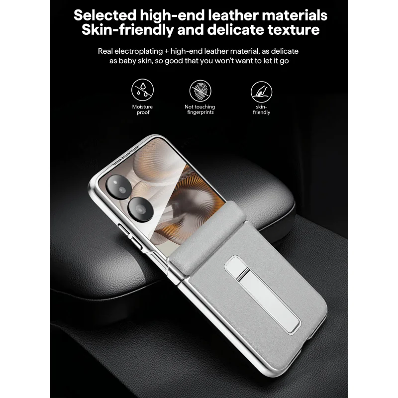 Luxury Leather Flip Case with Auto-Rebound Hinge and Moisture-Proof Plated Finish