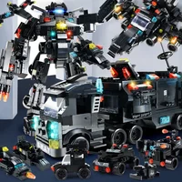 585pcs 8in1 SWAT Police Station Command Truck Model Building Blocks City Helicopter Bricks Kit Educational Toys for Children 1