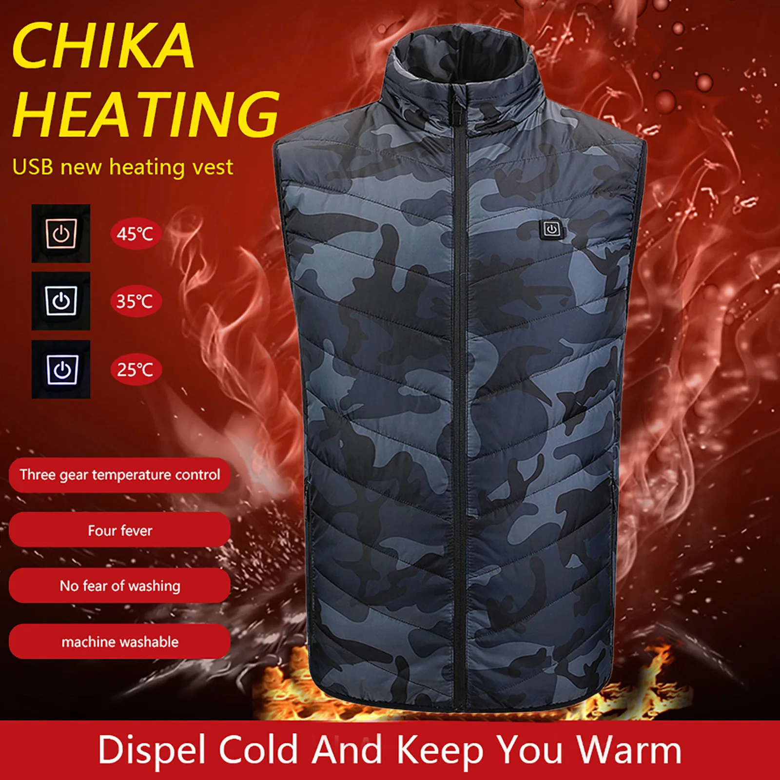 

Men Usb Infrared Heating Areas Vest Jacket Men Winter Electric Heated Vest Waistcoat For Sports Hiking Oversized