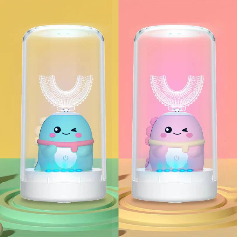 360Degrees U Shaped Sonic Electric Toothbrush for Kids Children Smart Silicon Toothbrush Rechargeable IPX7 Waterproof Blue Light