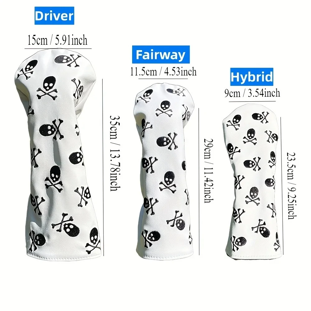 Fashionable Skull Embroidered Pattern Durable Golf Club Head Covers, For Hybrid, Driver, Fairway Wood, Golf Accessories 6