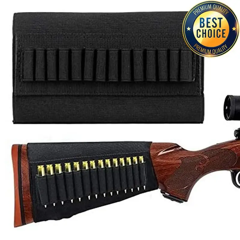 Elastic Nylon Rifle Ammo Holder Black 14 Hole Buttstock