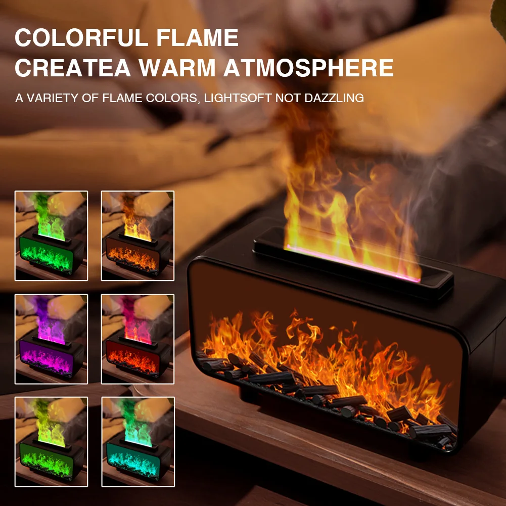 Creative Fireplace Air Humidifier Waterless Auto-Off Aroma Essential Oil Diffuser with 7-Color LED Light Remote Control for for