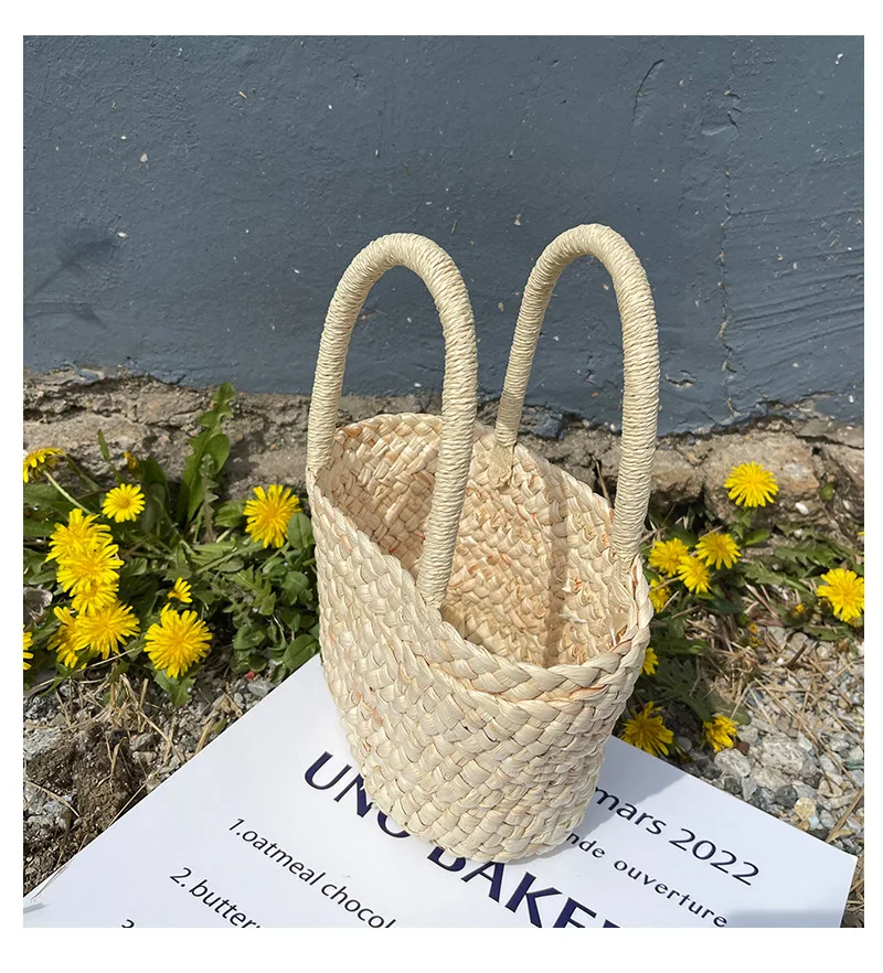 Korean Style Girls Straw Woven Handbag Handheld Small Basket Holiday Beach Bags Fashion Accessories 5