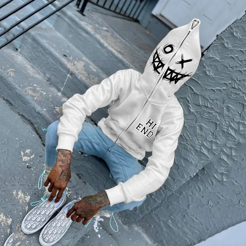 

Clothes Grunge Zip Hoodie Full Zip White Hip Hop Graphic Sport Coat Long Sleeve Oversized Hoodie Harajuku Goth Streetwear Y2k