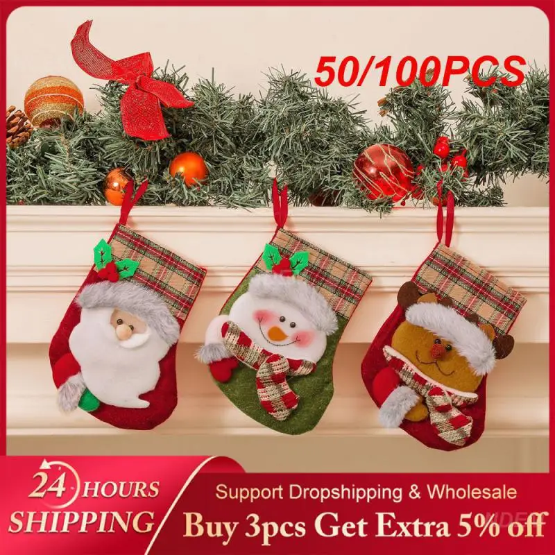 

50/100PCS Christmas Stockings For Fireplace Festive And Warm Charming Holiday Accessories Decorative Props