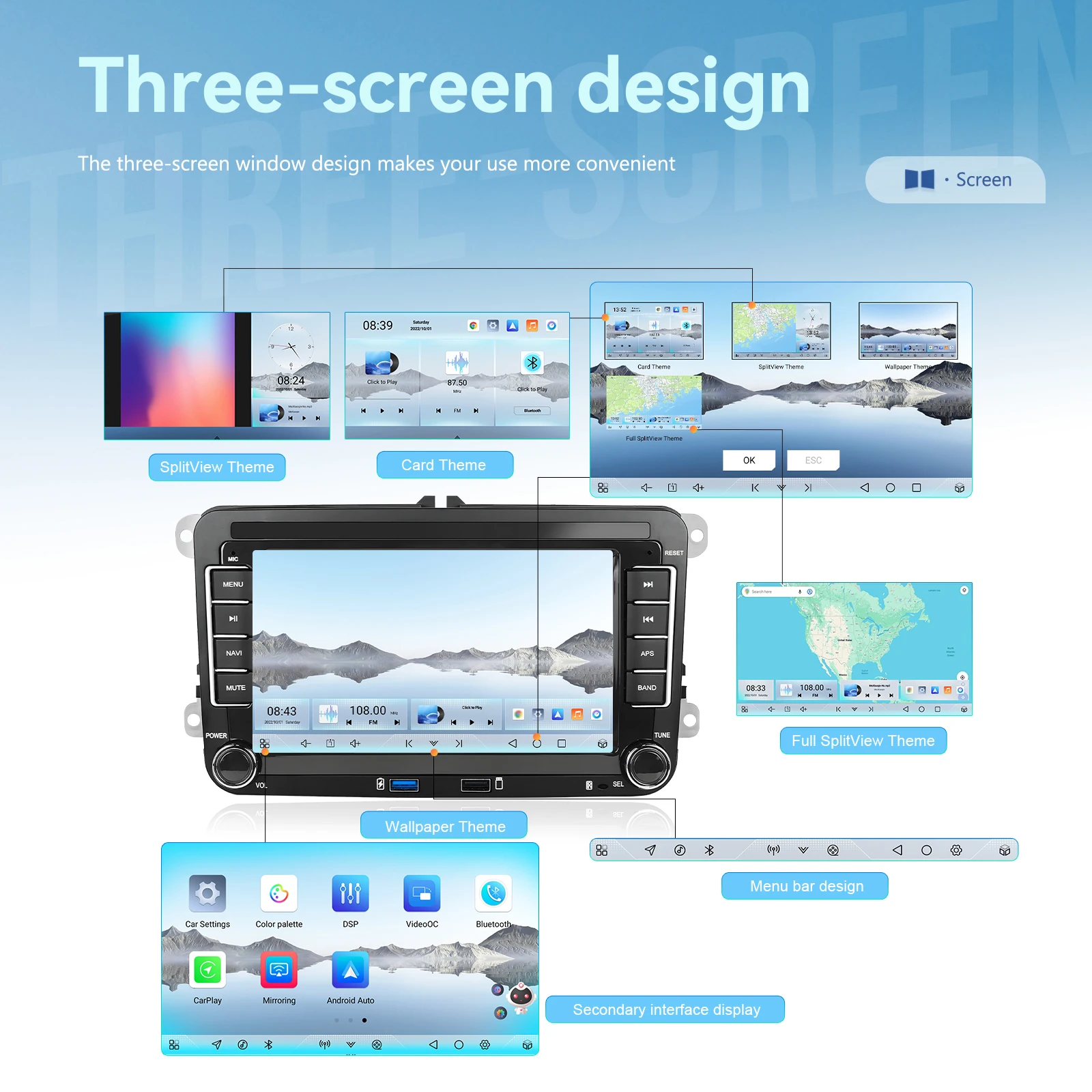 Podofo 4+64G 7'' Autoradio für VW/PASSAT/TOURAN/GOLF Multimedia-Player 8-Kern Qualcomm Carplay Android Auto DSP RDS BT Auto-Audio – Detail 23