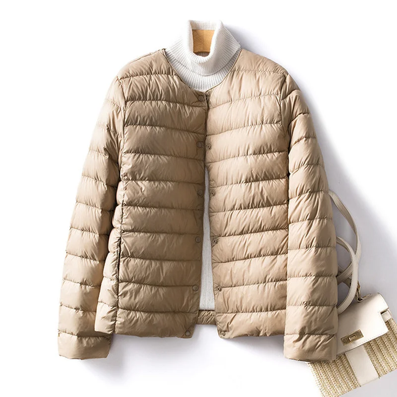Women Liner Duck Down Jacket O-neck Variable V-neck 2022 New Female Winter Keep Warm Collarless Ultralight Quilted Puffer Coat 5