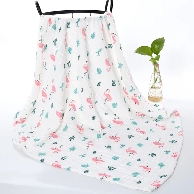 2PCS Baby Bath Towel Newborn Bathrobe Cotton Gauze 6 Layers Washcloth Blankets Child Robe Kids Facecloth Muslin bathroom towels 2 Flamingo 105X105CM