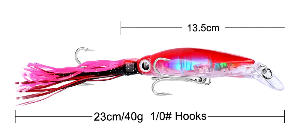 Ein Satz 23 cm/40 g schwimmender Oktopus-Angelköder Meeresangeln Fernwurf Tintenfisch Bionic-Köder mit 2 Drillingshaken – Detail 3