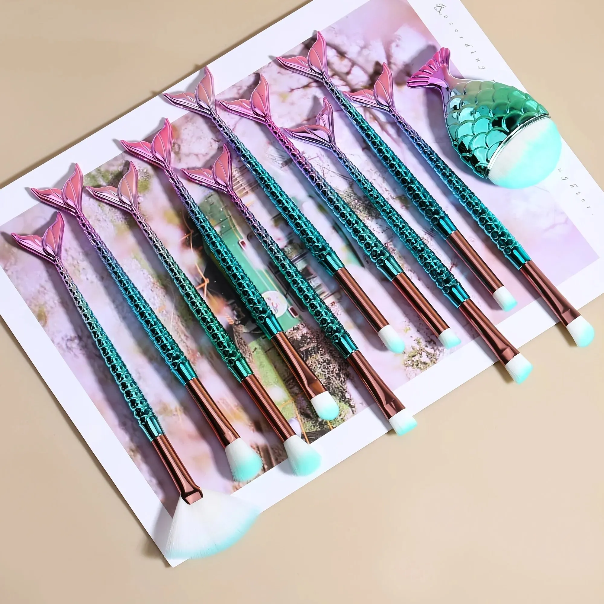 11Pcs/Set Professional Mermaid Makeup Brushes Eye Set Kits Shadow Eyeliner High Quality Makeup Brush Tools Eyebrow Beauty Tools