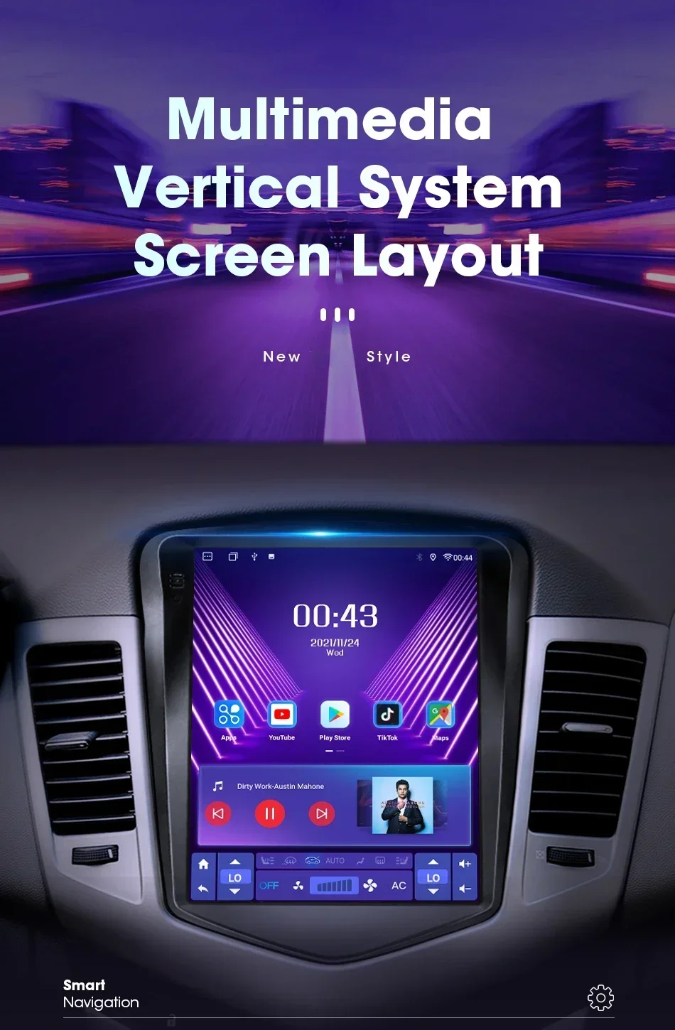Srnubi 9,7" 2din Autoradio für Chevrolet Cruze J300 2008-2012 Multimedia Player Carplay Android Auto Vertikale Bildschirmkopfeinheit – Detail 4