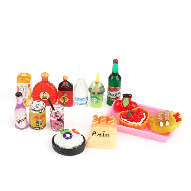 5PCS 1:12 Scale Cute Mini Dollhouse Miniature Drink Bottle Cake Desserts Bento Food Pretend Play Food Toy Kitchen Accessories 2