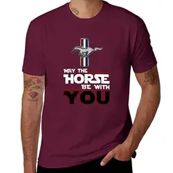 May the Horse Be with You Graphic T - Shirt - Korean Fashion Animal Print, Heavyweight Hippie Style - XXXL (Maroon)