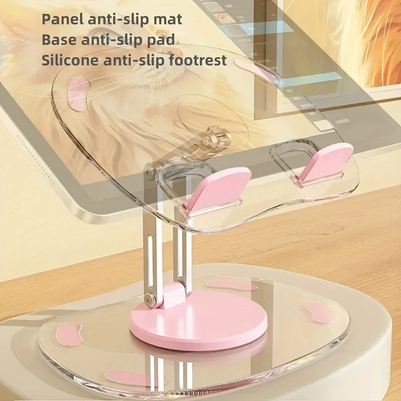 360° Rotating Mobile Transparent Phone Holder Multi-Functional Flat Support Stand Retractable Mobile Phone Stand Desktop Holder